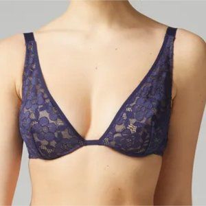 Simone Perele Bra 36D Marguerite Navy Night Blue Underwired Triangle Bra Floral